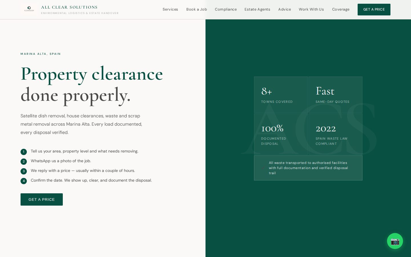 All Clear Solutions website homepage on desktop
