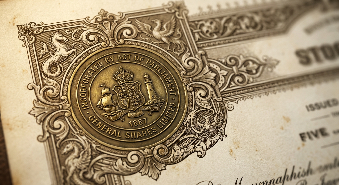 Historical UK share certificate representing investment capital